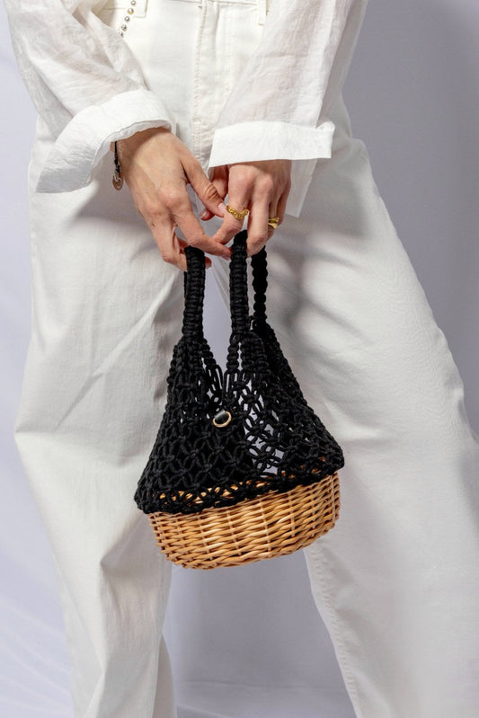 Woven Wicker Bag  Black